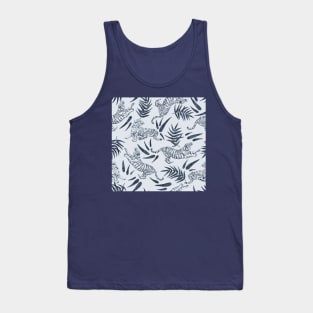 Tigers and Bamboo Leaves in Blue Tank Top